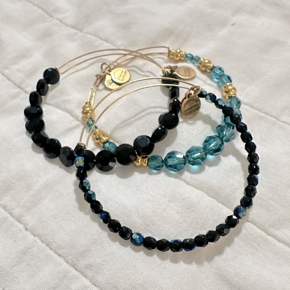 Elegant Black and Blue Beaded Bracelets SET OF 3